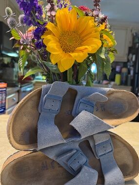 Birkenstock Light Blue Suede Double-Buckle Sandals